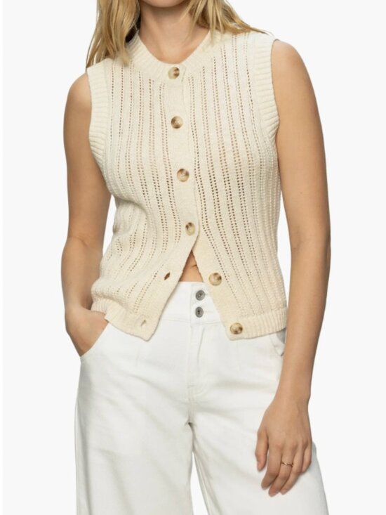 Sanctuary Jackets & Blazers - Sanctuary Pointelle Stitch Cotton Button-Up Sweater Vest Size M Neutral Preppy